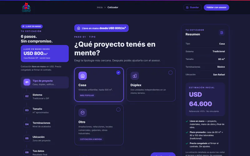 Cotizador online de Cosmos Constructora